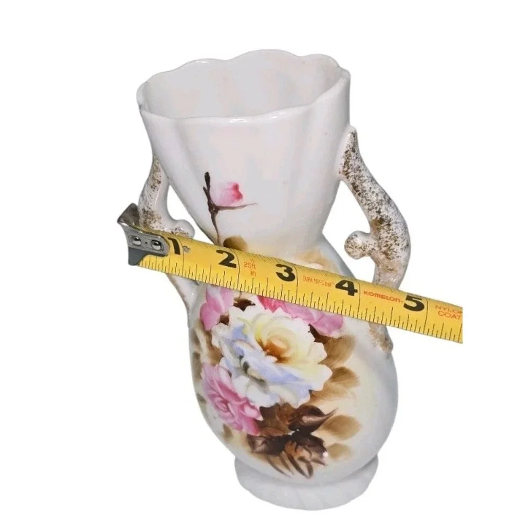 Ucagco Japan Vase Double‎ Handle Vintage 8 Inch Floral Hand Painted Porcelain